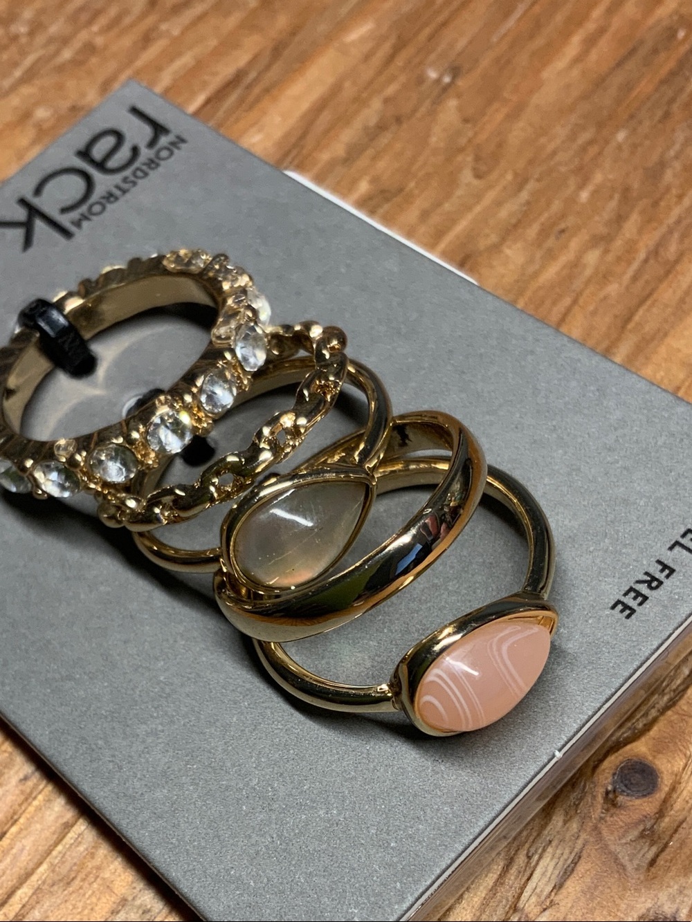 Nordstrom Rack Gold-Tone with Pink and Clear Stones Stacking Ring Set- M/L